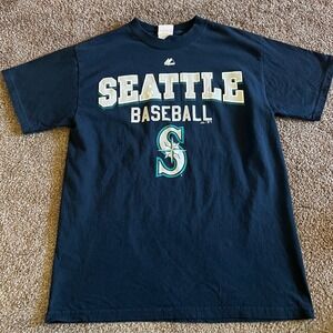 Majestic Seattle Mariners Baseball T-Shirt Graphic Tee Navy Blue Size‎ Medium